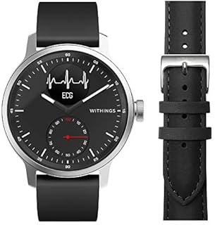 Withings ScanWatch mit Zusatzarmband im Bundle - Hybrid Smartwatch mit EKG, Herzfrequenzsensor und Oximeter, 42mm, Schwarz, mit 20mm FKM-Armband Schwarz + zusätzliches 20mm Lederarmband Braun
