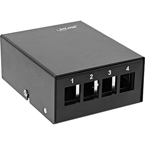 InLine® RAL9005 - Placa de conexión para 4 Conectores Keystone RJ45, Metal, Color Negro