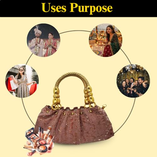 Image of SLARA Bridal Clutch Purse for Women, Elegant Evening Bag with Gold Handle and Chain Strap, Perfect for Weddings & Parties