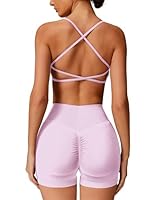 IMEKIS 2 Teilig Gym Set Damen Sportanzug Crossback Sportbh mit Hohe Taille Yoga Shorts Fitness Sportbekleidung Workout Jogging Pilates Outfit Rosa S