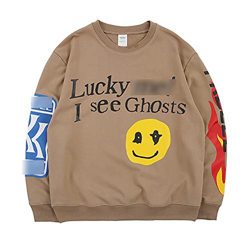Menâ€™s Crewneck Sweatshirt I See Ghosts Graphic Print Sweatshirt Hip Hop Long Sleeves Sweatshirt Hoodie Khaki
