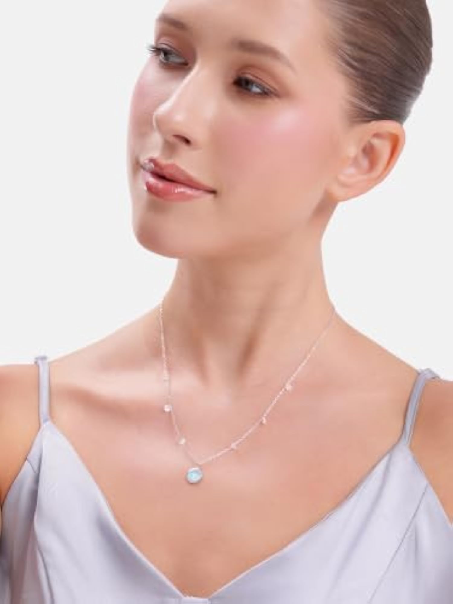 Women's 925 Sterling Silver Blue Aura Drop Necklace