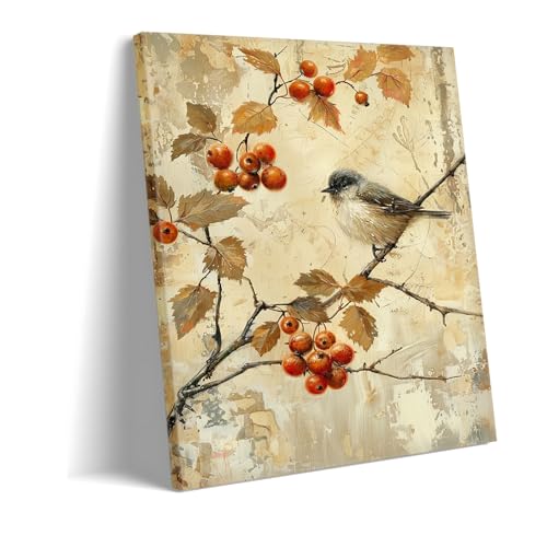 Toile murale oiseau chanteur pour habiller un mur vide : déco vintage 30x40cm