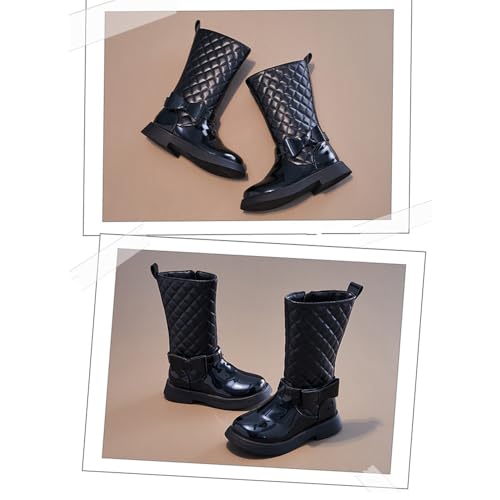 Dayiss Toddler/Little/Big Kid Girl's Waterproof Buckle Strap Side Zipper Mid Calf Combat Fur Lined Winter Snow Boots Girls Fashion Short Dress Ankle Boots 5