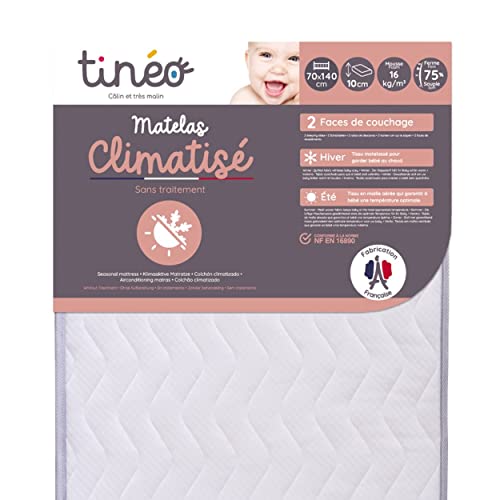 TINÉO – Klimaaktive matratze 70x140x10 cm – Babymatratze – klimatisiert – 1 Sommerseite – 1 Winterseite – unbehandelt – Dichte 20 kg/m3...