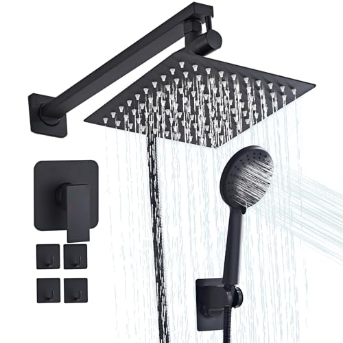 Hamckay Shower Head 8'' High Pressure Rainfall, Handheld Shower Combo with 11'' Extension Arm, 5 Spray, Anti-leak Luxury Premium Quality, Rainfall Shower Head with Handheld Spray Combo, Matte Black by Hamckay - Used condition - US$54.80