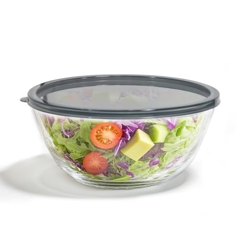 5 Quart Deep Big Glass Bowl with Lid,10 Inch Large Glass Mixing Bowl