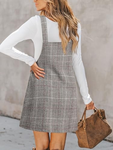 Image of CUPSHE Women Corduroy Fall Dresses Front Bib Pocket Square Neck Wide Strap Casual Overall Mini Dress