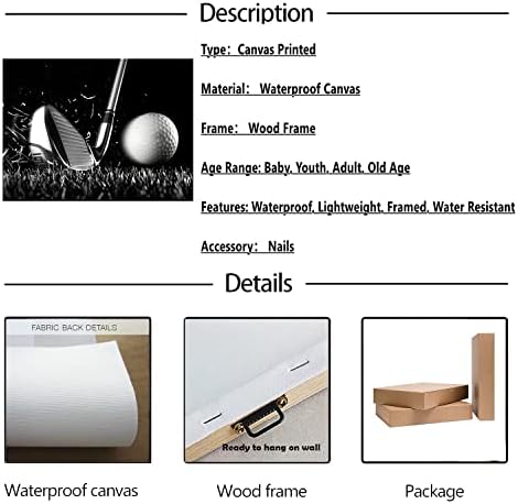 Gold Mi 12x16 inch Modern Abstract Black and White Golf Ball Sport Canvas Print for Multi-room Wall Decor