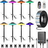 SUNVIE All-in-One RGBW Landscape Lighting Kit, 8 Pack Color Changing Low Voltage Landscape Lights with Connector Transformer 100FT Wire, 3W Multi-Color Pathway Lights for Holiday Walkway Garden Yard