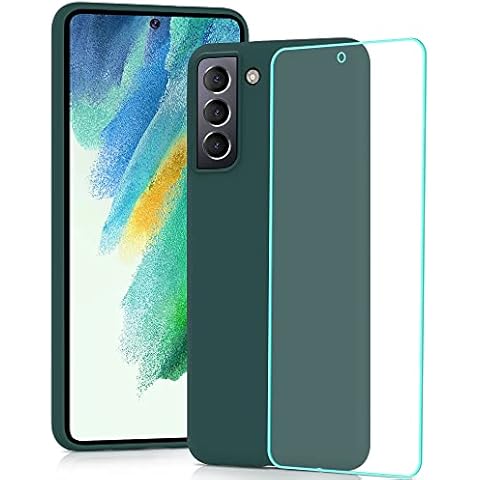 YATWIN Silicone Case for Samsung Galaxy S21 FE 5G with Screen Protector, Soft-Touch, Shockproof, DustProof, Antiskid Full Body Armour Phone Cover for Samsung Galaxy S21 FE 5G - Dark Green Cover