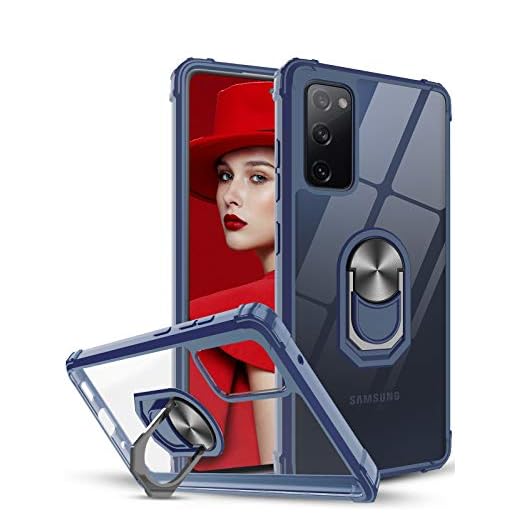 LeYi för Samsung Galaxy S20 FE 4G/5G skal, kristallklar ringhållare militär kvalitet skyddande stötsäker tuff tunn silikon plast hård telefon fodral för Samsung S20 FE (fan Edition) 4G/5G blå