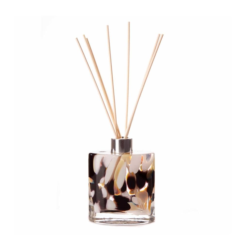 Amelia Art Glass Black, Beige & White. Reed Diffuser Small Ellipse Cylinder In Black, Beige & White