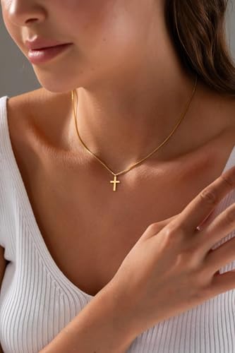 DEARMAY Gold Plated Cross Necklaces for Women, Dainty Gold Plated Cross Choker Necklace for Women Simple Small Pendant Neckalce Jewelry Gift4
