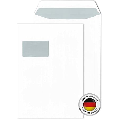 Faltentaschen C4, Weiß, Mit Fenster, Haftklebend, 2 Cm Falte, 17,99