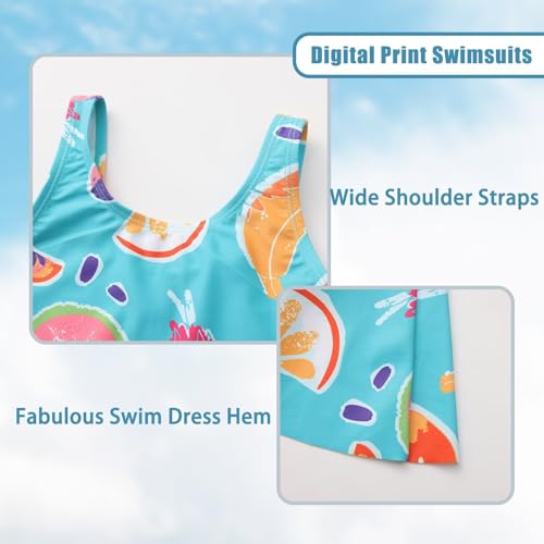 Image of Girls One Piece Swimsuits Leopard Bathing Suit for Kids Hawaiian Swimwear with Skirt Swim Dress 3-16 Years