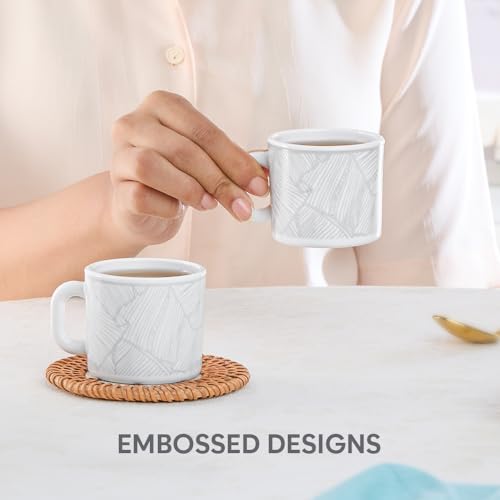 Image of Larah by BOROSIL 100ml x 6pc Opalware Ivy Tea /Coffee Mug Set, Microwave & Dishwasher Safe Embossed Design Crockery Set Ideal for Daily Use & Gifting