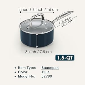 Cook N Home Nonstick Sauce Pan with Glass Lid, 1.5-Quart Small Saucepan Hard Anodized Non Stick Ceramic Cookware, Induction Cooking Pots and Pans with Stay-Cool Handles, Cacerola, Blue Cook N Home Nonstick Sauce Pan with Glass Lid 15 Quart Small Saucepan Hard Anodized Non Stick Ceramic Cookware Induction Cooking Pots and Pans with Stay Cool Handles Cacerola Blue