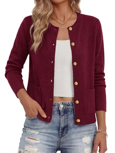 BTFBM Cardigan Sweaters for Women 2026 Fall Clothes Long Sleeve Button Down Open Front Soft Knit Lightweight Sweater(Burgundy, XX-Large) — view 4
