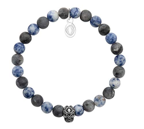 Tata Gisèle © Bracelet Homme Shark en Perles de Pierres Semi Précieuses - Tete de Mort - Sachet Cadeau Velours Offert (Sodalite)