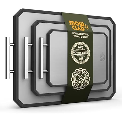 EXTRA LARGE Cutting Board,Double Sided Stainless Steel Cutting Boards Set for kitchen,Stainless Steel/Wheat straw pp Cutting Board for meat,Dishwasher Safe [20 * 13.8+16 * 11+12 * 8.3 Inch] Cover