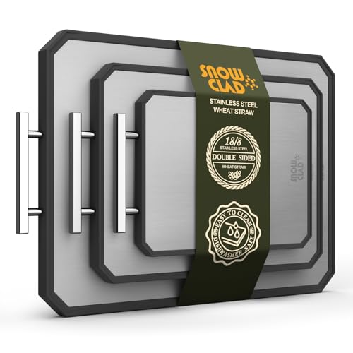 EXTRA LARGE Cutting Board,Double Sided Stainless Steel Cutting Boards Set for kitchen,Stainless Steel/Wheat straw pp Cutting Board for meat,Dishwasher Safe [20 * 13.8+16 * 11+12 * 8.3 Inch]