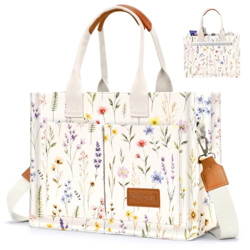 Image of Canvas Tote Bag for Women with Pockets Crossbody Bag Tote Shoulder Handbags Casual Work Bags Everything Tote Bag
