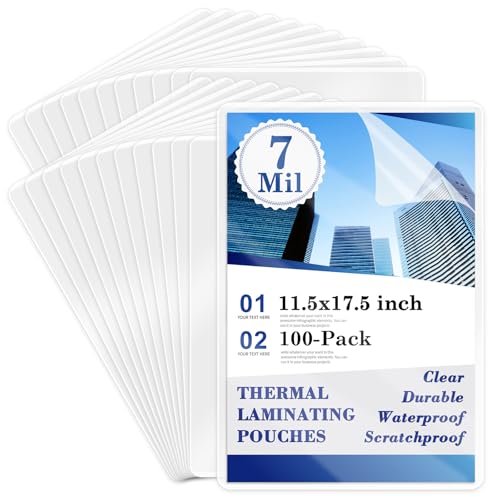 Image of 100 Pack 7 mil Thermal Laminating Pouches Hold 11 x 17 Tabloid Laminating Sheets Thick Clear Plastic Paper Laminator Sheets Laminator Pouches for Education Supplies File 11.5x17.5in