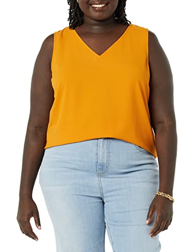Amazon Essentials Women's Regular-Fit V Neck Sleeveless Layering Tank Top (Available in Plus Size), Mustard Yellow, Small