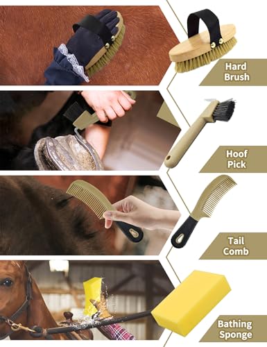 Professional 10 Pieces Horse Grooming Kit with Tote Bag, Horse Brush & Curry Comb Set for Effective Grooming and Bathing, Equine Coat Care Tack Room Supplies, Horse Gifts for Girls - Image 7