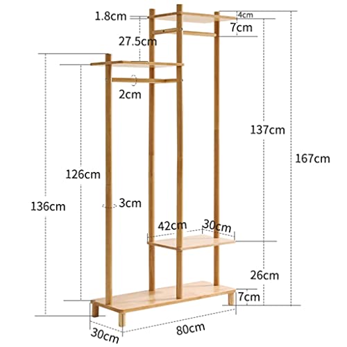 Free Standing Garment Rack With Top Shelf And Shoe Clothing Storage Organizer Shelves Wardrobe Closet Organizer 100% Natura Rubber Wood Garment Coat Hanging Heavy Duty Rack For Entryway Bed Room #TOP4