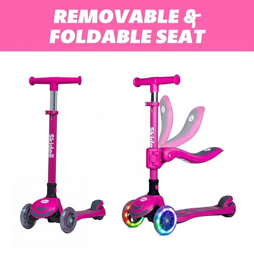 Image of SKIDEE Kick Scooter for Kids Ages 3-5 | Foldable 3 Wheel Scooter with Lean-to-Steer, Adjustable Height, Removable Seat & LED Light Wheels | Toddler Scooter Up to 12 Year Old Boys /Girls
