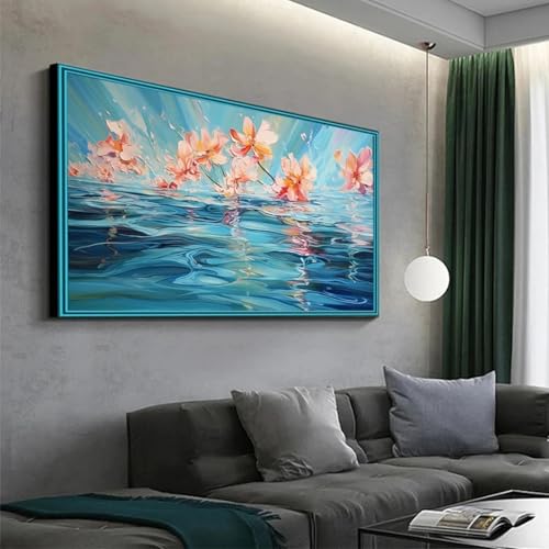 Décoration nénuphar bleu sans cadre pour simplifier la pose murale