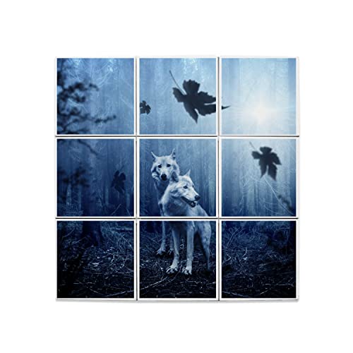 Carreaux céramique loup foret sombre lot de 9 décoration murale 60x60 cm