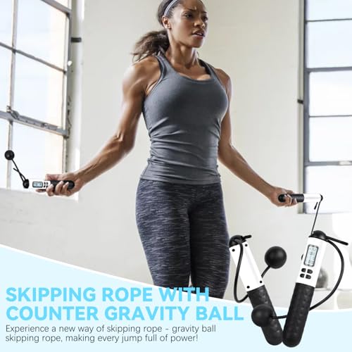 Cordless Gravity Jump Rope, Skipping Weighted Jump Rope With Counter, Adjustable Ropeless Jump Ropes Calorie Counter For Fitness, Home, Indoor Outdoor Exercise, Workout, Gym, White - Thumbnail 3