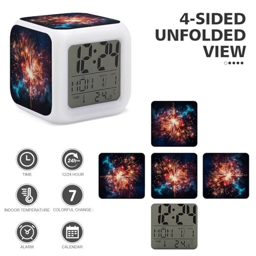 Reloj despertador con luz nocturna de 7 colores para dormitorio y mesita de noche con pantalla grande 4