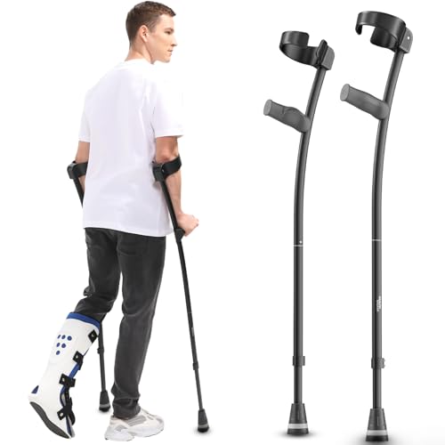 HEALTHBAZAAR Forearm Crutches for Adults Foldable and Height Adjustable Elbow Crutche with Ergonomic Handgrips All Terrain Tip & Slip-Resistant Base Magnetic Grip (Black-1)