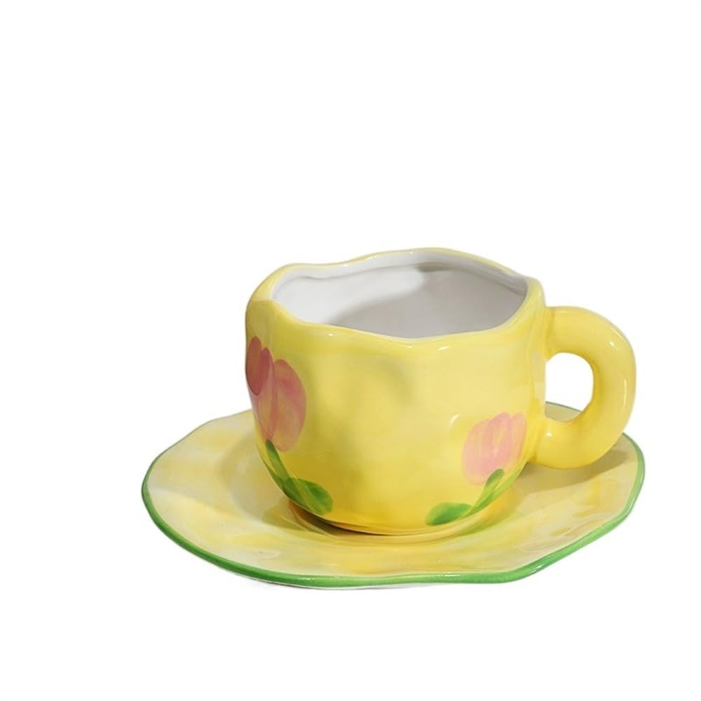 Espressotassen Handbemalte Kaffeetasse mit Untertasse aus Keramik mit blauem Himmel und weißen Wolken, handgefertigtes Teetasse-Untertassen-Set, süßes Geschenk for Sie Espresso Tassen(Color:D)