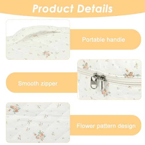 Image of MAYCREATE Makeup Bag Floral Print Makeup Organizer Soft Cotton Travel Cosmetic Bag Large Handbag Office Stationeries Toiletries Bag, 25x15x16cm