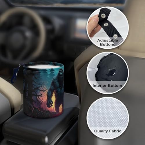 Image of Car Trash Can Bigfoot Forest Print Car Trash Bin Universal Portable Garbage Bin Decoration Car Interior for Car SUV Trucks