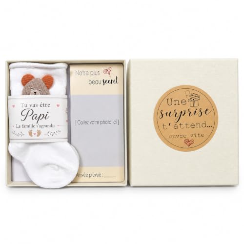 MKISHINE Annonce Grossesse Papi, Cadeau Futur Papi avec Chaussettes Bébé et Carte Échographie, Surprise Grossesse Grand-Père, Annonce Bébé Grands-Parents, Date d’Arrivée à Remplir