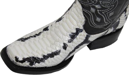 Men’s Exotic Snakeskin Genuine Leather Embossed Python Print Wide Square Toe Cowboy Western Boots - Natural3