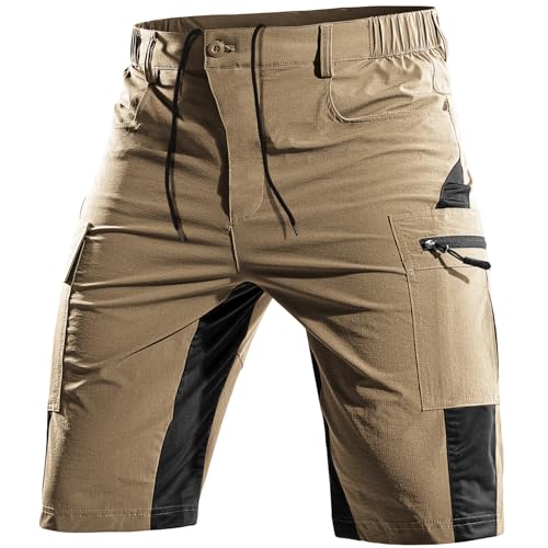 Cycorld Kurze-Hosen-Herren,Wanderhose MTB Hose Herren Kurz Atmungsaktiv Schnelltrocknende Bermuda Cargo Shorts Arbeitshosen Männer Kurz Radhose Fahrradhose Mountainbike(Khaki,XL)