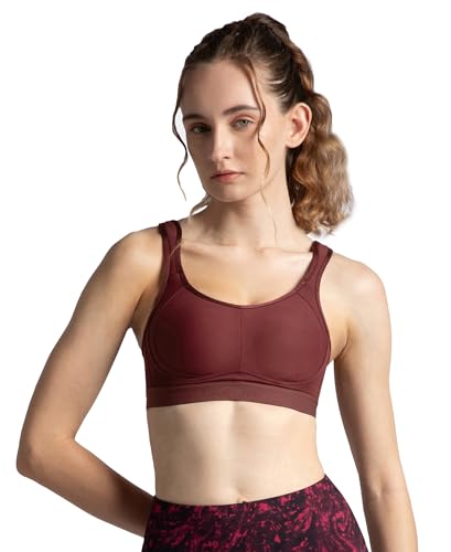 Image of Jockey MI11 Women's Wirefree Non Padded Microfiber Elastane Stretch Full Coverage Sports Bra with StayDry Treatment Tawny Port 32C