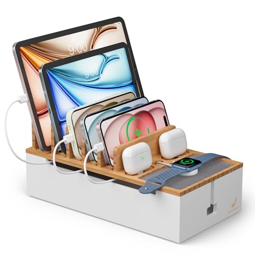 Pezin & Hulin Bamboo Cable Management Box, Wire Organizers for Cords, Charge Station Box, Desktop...