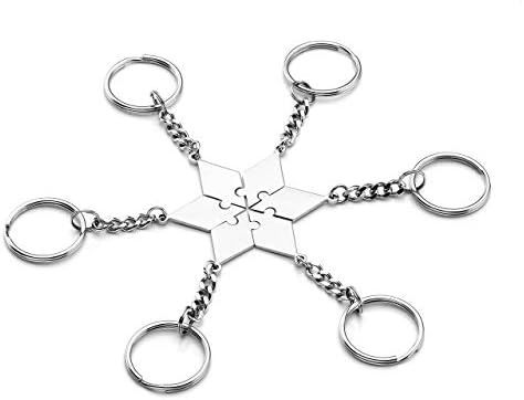 Zysta Personalised Star Puzzle BFF Keyrings for 6 Friends Families Customised Engraving Hexagram 6PCS Pendants Matching Keyring Best Friendship Gift Jewellery Keychain