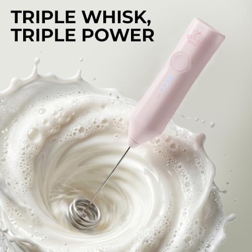 Image of Zulay Kitchen Rechargeable Milk Frother Handheld - Frother Wand, Drink Mixer, Electric Whisk Frother, for Cappuccinos, Matcha & Protein Powder - Dynamic Triple Whisk, 3 Speed 500mAh Cotton Candy Pink