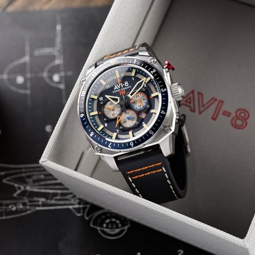 Image of AVI-8 Men's 43mm Hawker Hunter Atlas Dual Time Chronograph Watch with Leather Strap AV-4100