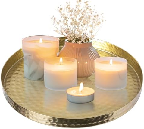 11 Inch Deluxe Gold Round Small Serving Tray, Deluxe Hammered Cop...