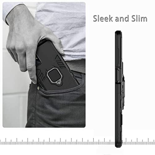 Image of WOW IMAGINE Shock Proof Back Case Mobile Cover for Xiaomi Redmi 10T 5G | Back Cover Case (Tough Armor | Hybrid PC + TPU | Ring Holder & in-Built Kickstand | Black)